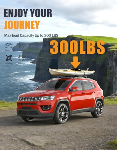 Image of KINGGERI 300lbs Roof Racks Cross Bars Fit for Jeep Compass 2018-2026, Aluminum Heavy Duty Roof Rails Crossbars Rooftop Cargo Basket Carrier Bag Luggage Rails Kayak Canoe Snowboard Skiboard Bike