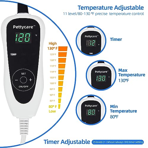 pettycare Pet Heating Pad for Dog Cat, Electric Heating with Steel-Wrapped Cord, 25-level Timer & 11-level Temperature Indoor Warming Pads Easy Clean for Puppy Cat Dog M 18x18inch - Thumbnail 3
