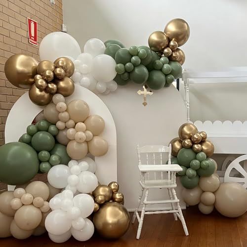 Image of Sage Green Balloon Arch Garland Kit, Sage Green White Gold Balloons for Boho Birthday Wedding Bridal Baby Shower Engagement Party Decorations