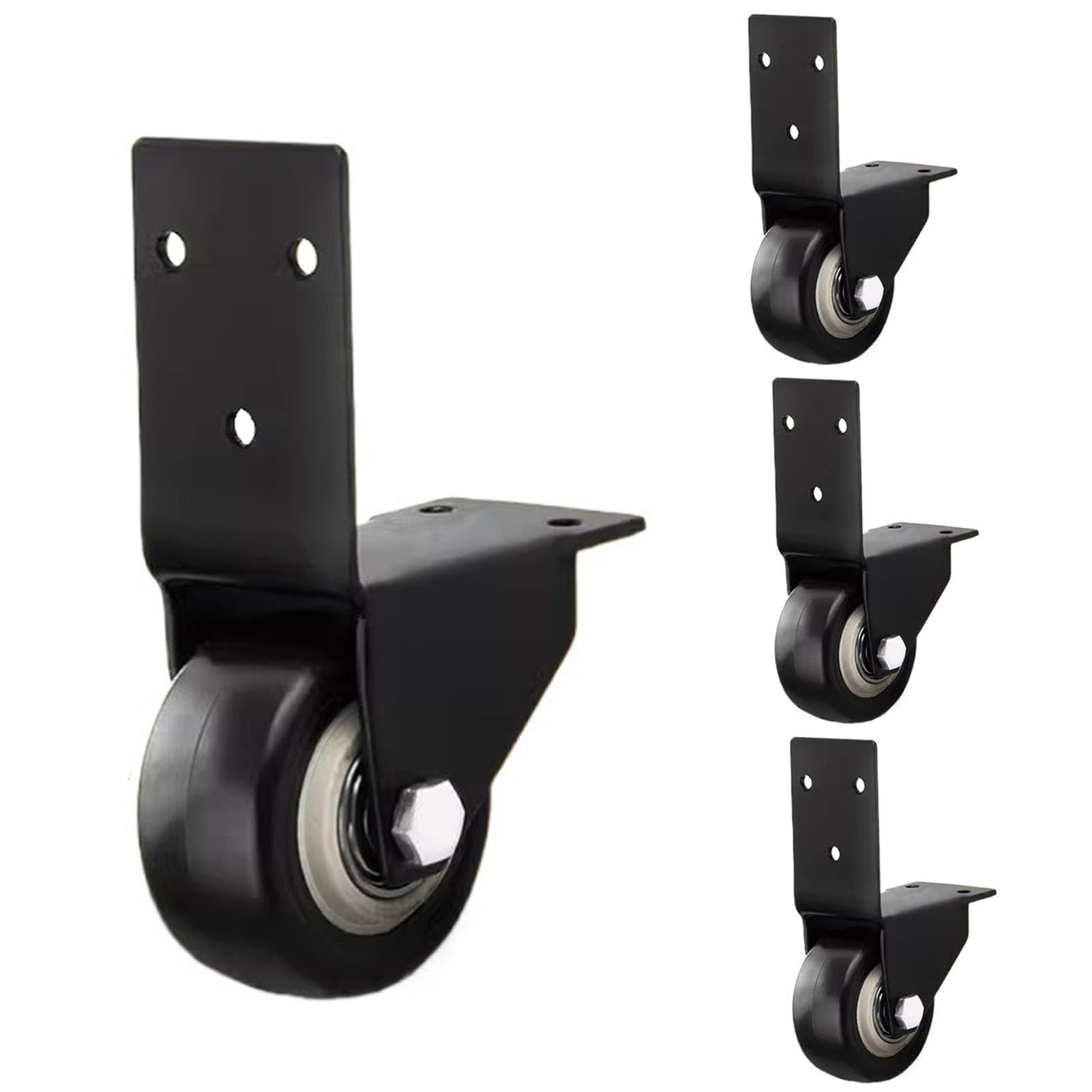 GYEQXKT Heavy Duty Side Mount Caster Wheel Set of 4 2in PU Silent Swivel Wheels with L-Shaped Bracket Ideal for Furniture Cabinets Beds and Braking Applins