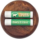 Tallow Lip Balm with Grass-fed and Finished Tallow, Organic Beeswax, Raw Organic Honey and Natural Clove Oil - Handmade With Only 4 Ingredients To Lock In Soothing Moisture (Honey & Clove) - 2 Pack