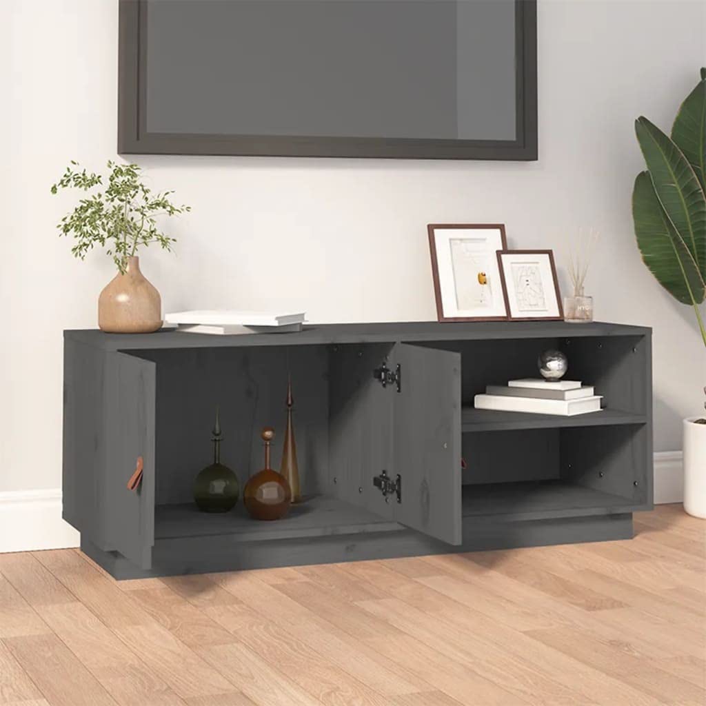 Mobile Porta TV Grigio 105x34x40 cm in Legno Massello di Pino, Supporto per Soggiorno, Parete Angolare Basso, Credenza e Ripiano per Decoder, Console, Videogiochi e Accessori