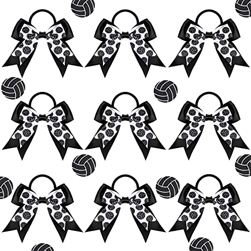 MTLEE 9 Pack Volleyball Hair Bows Elastic Scrunchies Ribbon Ponytail Holder - Sport Cheerleader Supplies Hair Accessories for Teen Girls Players Prize Team Gift Volleyball Themed Party Decorations