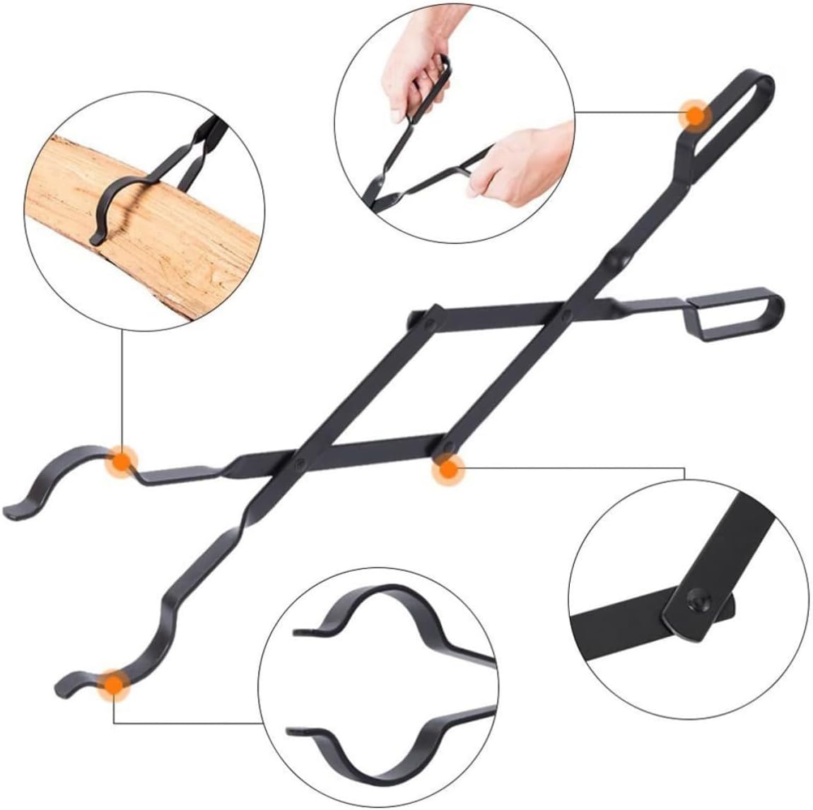 Heavy Duty Firewood Tong for Fireplace and Log Grabber, Iron Material with Long Time Using and Anti-scald Design, for Outdoor Use and Grilling