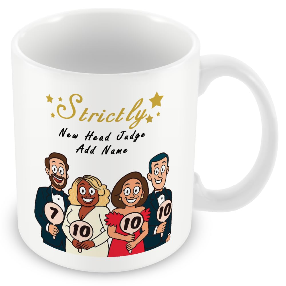 MUGGZ Personalised Strictly Come Dancing Mug – “New Head Judge” – Cartoon Judges with Paddles – Custom Gift