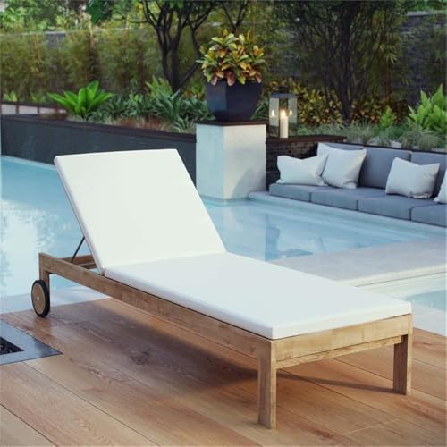 Modway EEI-2711-NAT-WHI Upland Teak Wood Outdoor Patio Chaise Lounge Chair thumb #1