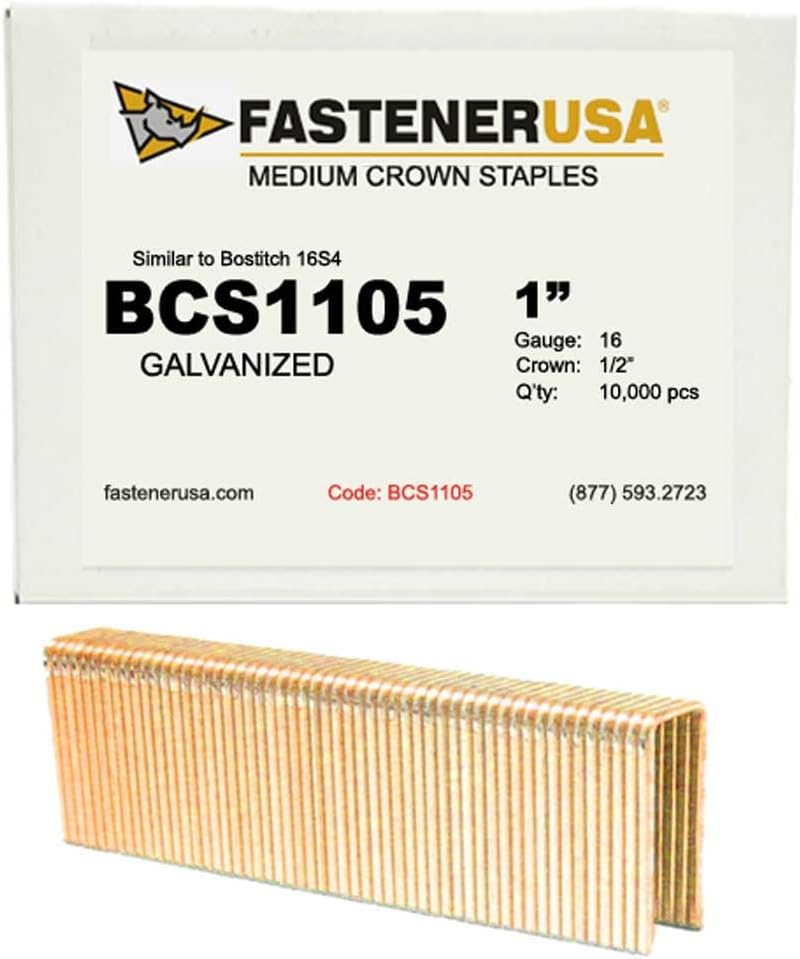 1" Leg x Medium Crown 16GA GALV 16S4 Staples 10,000ct