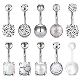 LAURITAMI 10pcs Piercing Ombligo Set Acero Quirúrgico Barbells Retainer Pearl Cristal CZ Cuerpo Percing Joyas 10mm 14G
