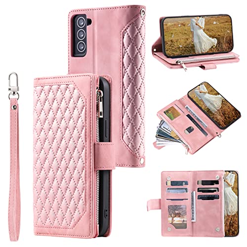 Rangement Samsung Galaxy S24 FE 5G antichoc avec fermeture zippée rose doré