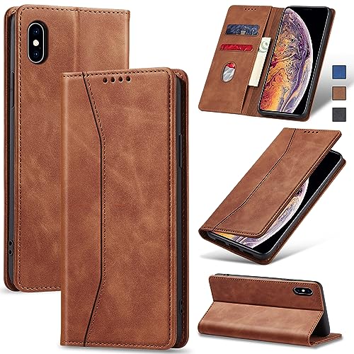 Image of Jasonyu Flip Wallet Case for iPhone Xs Max,Brown