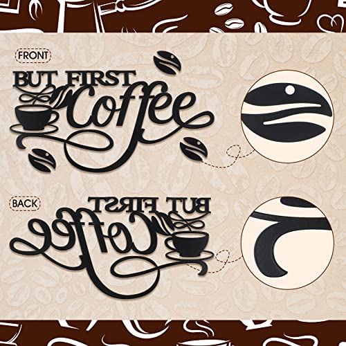 Image of Ferraycle Coffee Bar Decor Metal Rustic Sign Hanging Wall Art for Home Office Kitchen (But First Coffee)