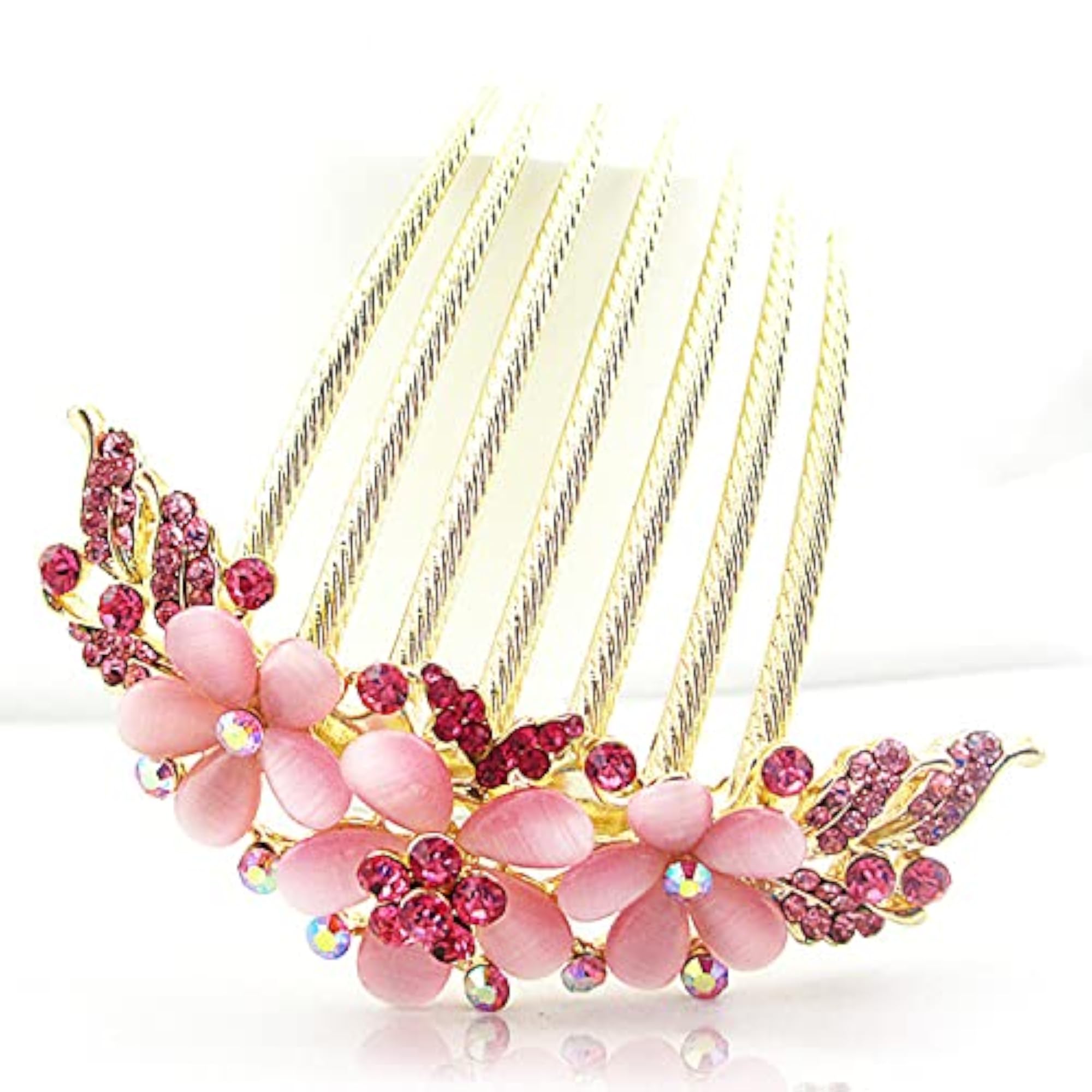 Women's Gold Rhinestone Acrylic Crystal Flower Hair Side Comb