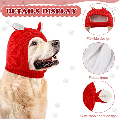Image of Frienda Quiet Ears for Dogs, Dog Ear Muffs Noise Protection Knitted Dog Hats Pet Ears Warm Dog Ear Cover Winter Hat Dog Snood Head Wrap Bunny Costume for Medium to Large Dogs Cats Pets (Red)