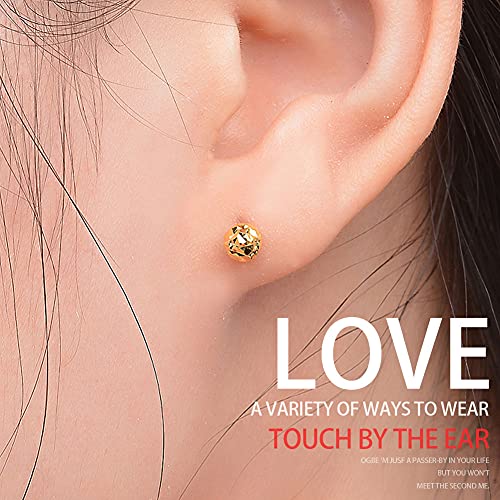 Solid 18K Gold Ball Stud Earrings For Women Real Gold, Dainty Diamond-Cut Yellow Bead Push Back Tiny Gift For Girls, Rose Gold With Certificate Fine Bride Jewelry Birthday Wedding Prom Party, 5Mm #TOP4