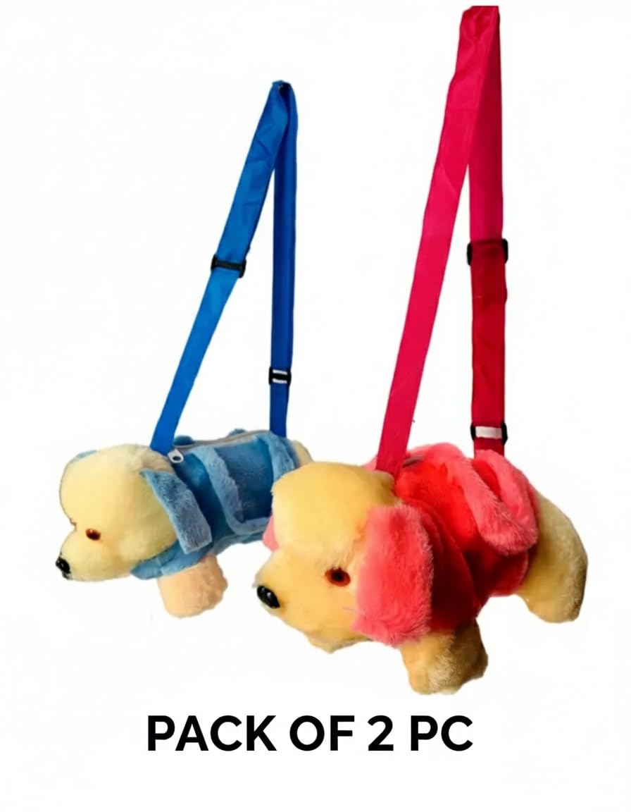 SlingVibe Plush Puppy Dog Shoulder Bag for Kids,Random Colors Available, Adjustable Straps, 2 Pack