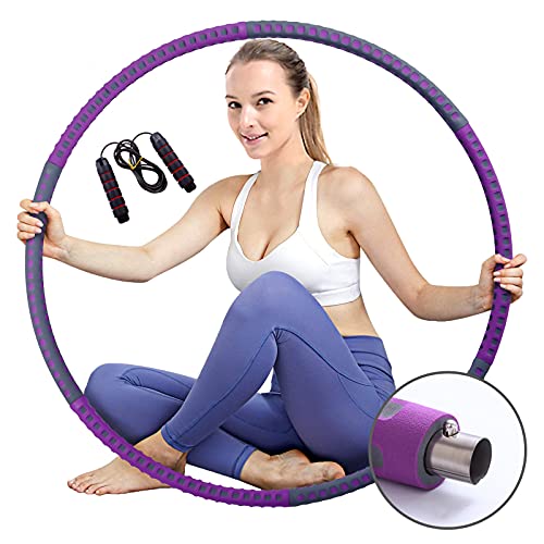 Hula Hoop De Fitness, Cerceau de Hula pour Adultes,6 Sections Démontable & Poids Réglable de 1.2-3.2 kg, pour la Perte de Poids, Fitness,Massage (avec Corde à Sauter ) Cover
