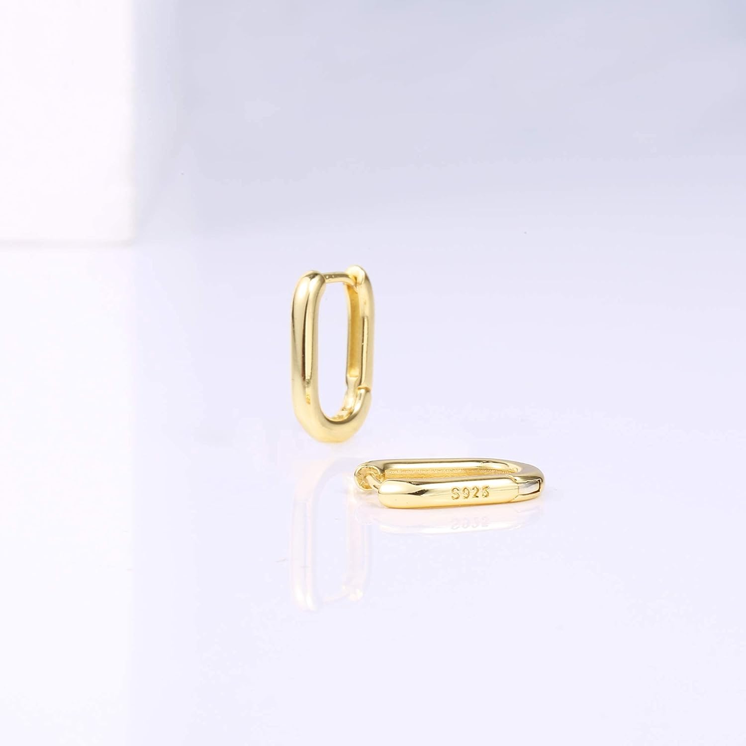 ALEXCRAFT Small Gold Silver Rectangle Hoop Earrings 11mm 14k Gold Plated U Shape Trendy Oval Hoop Earrings for Women Men