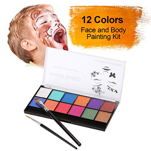 Honorall Kit de pintura de rosto e corpo de 12 cores Paleta Efeito de pérolas Tintas à base de água