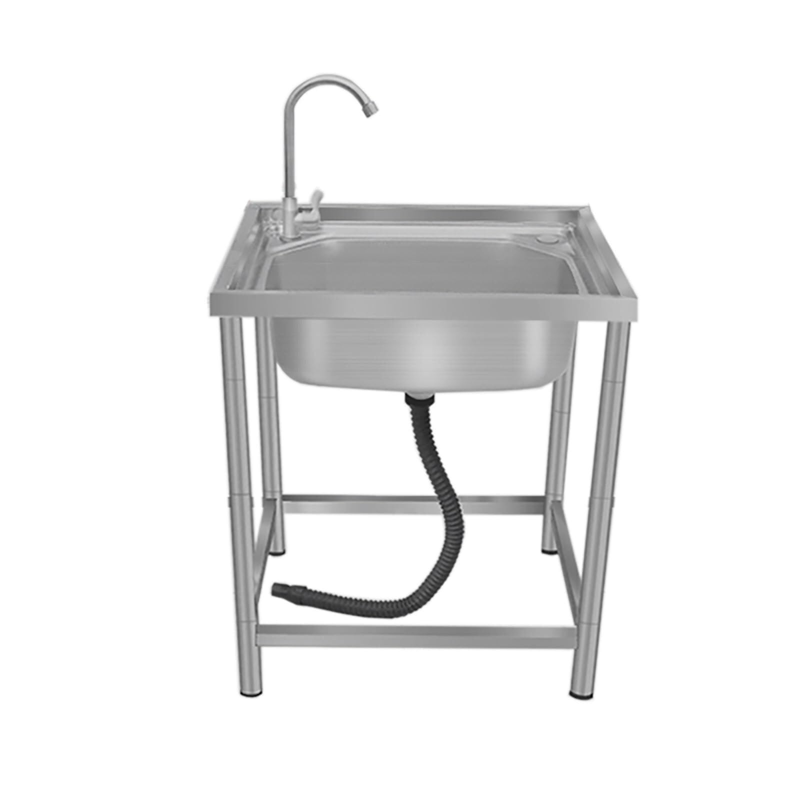 Évier autoportant inox 65x50x75 cm avec robinet mitigeur et égouttoir