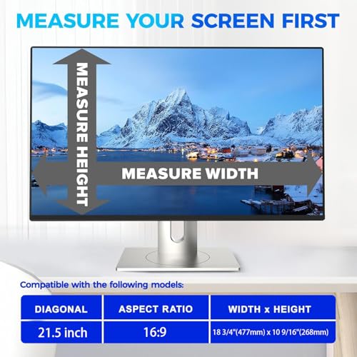 Image of Magnetic 21.5 Inch Computer Privacy Screen Filter for 16:9 Aspect Ratio Widescreen Monitor, Eye Protection Anti Glare Blue Light, Hanging Removable Anti-Scratch Protector