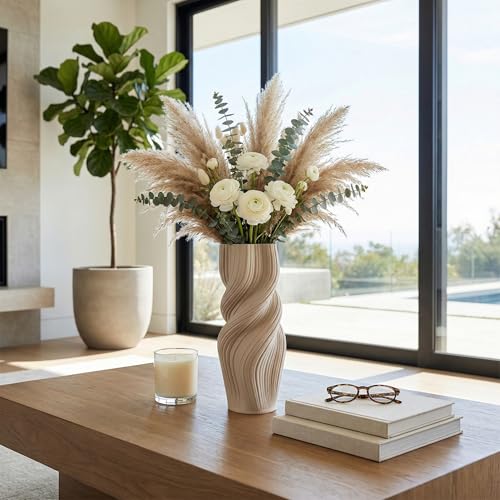 Tall Twisted 3D Vase for Living Room Decor - Contemporary