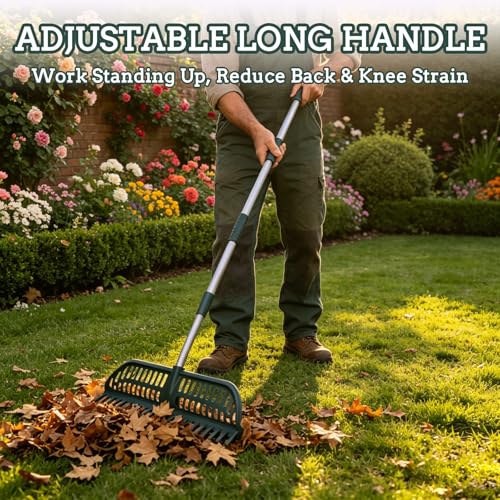 Artificial Turf Rake, 18" Wide Head Double-Sided Turf Rake Brush with 35"-56" Adjustable Steel Handle – Turf Rake for Artificial Grass, Pet Hair, Leaves & Debris – Assembles in Seconds, See Guide by Emberlynn‘s store - Used condition - Image 4