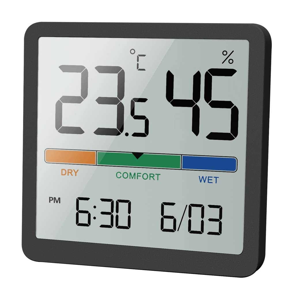 JFDBGU LCD Digital Clock Humidity Meter Indoor Thermometer Hygrometer Home Office Desktop Table Temperature and Humidity Meter(A)