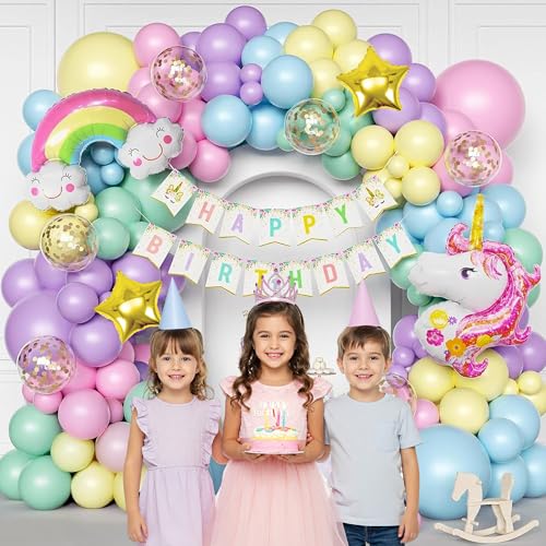 Image of SpecialYou.in Unicorn Theme Birthday Decoration Kit For Girls With Pastel Pink, Purple, Yellow, Blue, Green Balloons, Rainbow & Unicorn Foil Balloon For Birthday Decoration Items For Baby Girl- 57 Pcs
