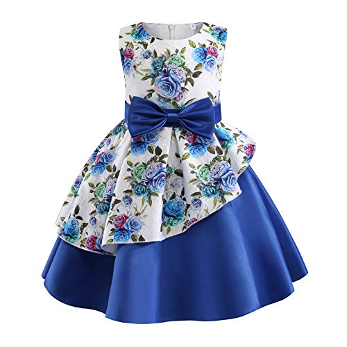 NSSMWTTC Girl Party Dress Princess Kids Knee Length Sleeveless Halloween Prom Dresses Size 7T(Blue01,140)
