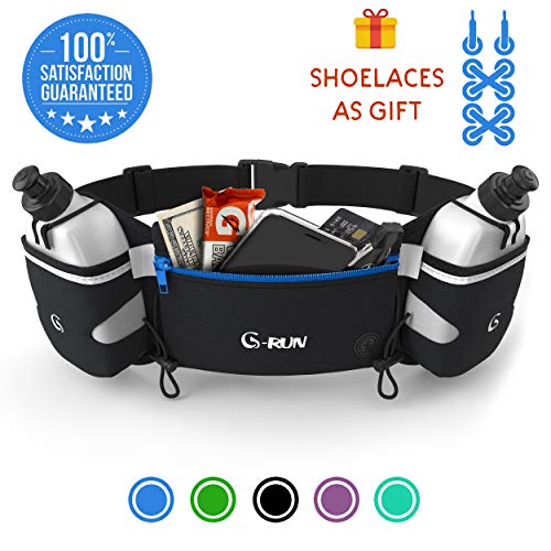 G-Run Hydration Running Belt with Bottles - Water Belts for Woman and Men - iPhone Belt for Any Phone Size - Fuel Marathon Race Pack for Runners