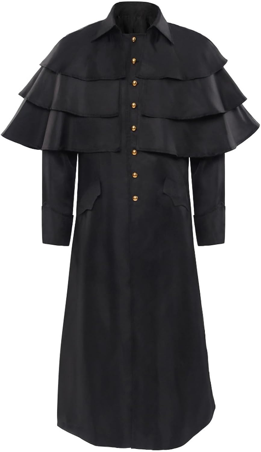 Men's Pastor Cloak Coats, Medieval Retro Lapel Collar Court Costumes Stage Wear Solid Color Retro Slim Fit Jackets