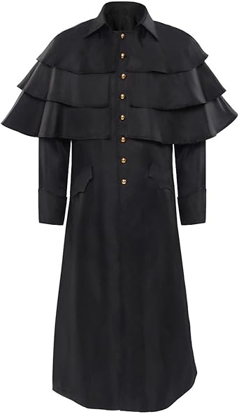 Men's Clergy Robe Preacher Cassocks Worship Robes Minister Church Stand Collar Long Trench Coat Medieval Uniform