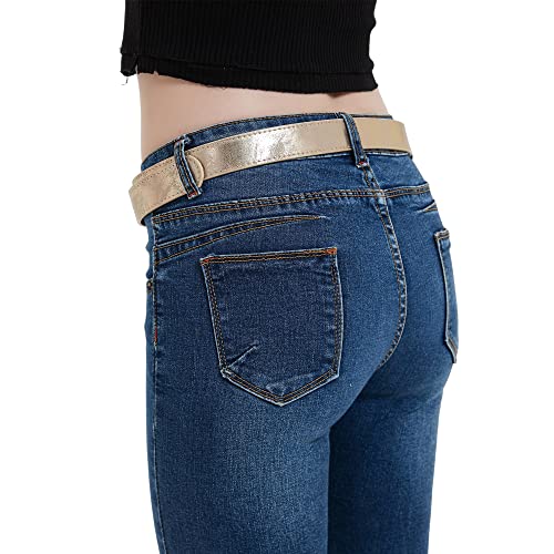 Women Genuine Leather Belts, Shiny Gold Silver Leather Belt for Club Party Jeans Pants Dresses4