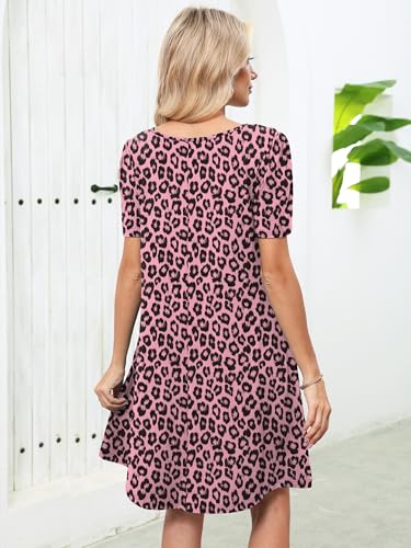 Image of Heymoments Women's Short Sleeve Crewneck Sundress Summer Casual A-Line Beach Dress with Pockets S-2XL