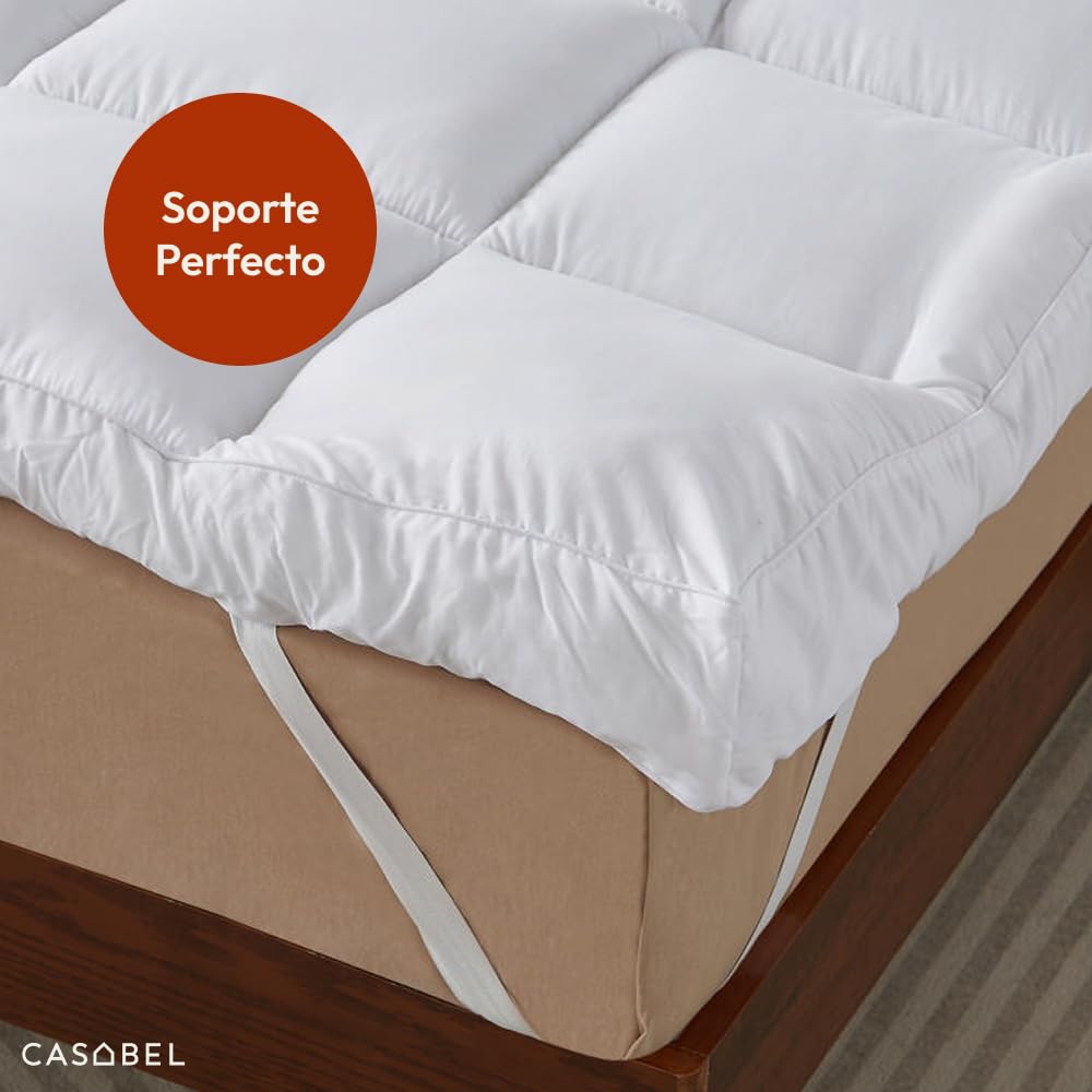CASABEL Topper de colchón Mullido y Transpirable, 160x200cm, Blanco | Confort mullido, Extra Grueso, 1150g/m², Acolchado de cuadros, Hipoalergénico, Elásticos de sujeción, Lavable a máquina