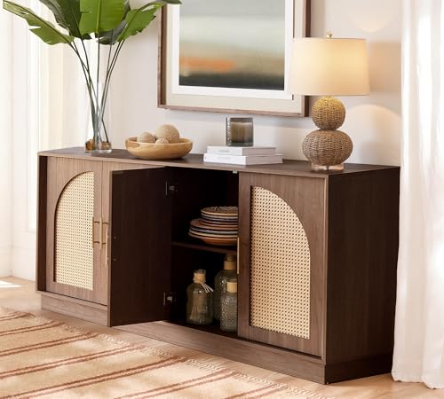 Image of FORTUNETEC Sideboard Buffet Cabinet with Storage | Accent Cabinet with Arched Doors, Boho Modular Media Console, Credenza for Living Room Kitchen Dining Room Entryway
