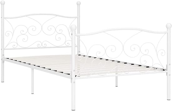 vidaXL Bed Frame with Slatted Base White Metal 100 x 200 cm