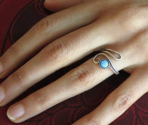 Blue Opal Open and Adjustable gold plating 14k ring, Handmade stone Everyday Birthstone ring - Image 3