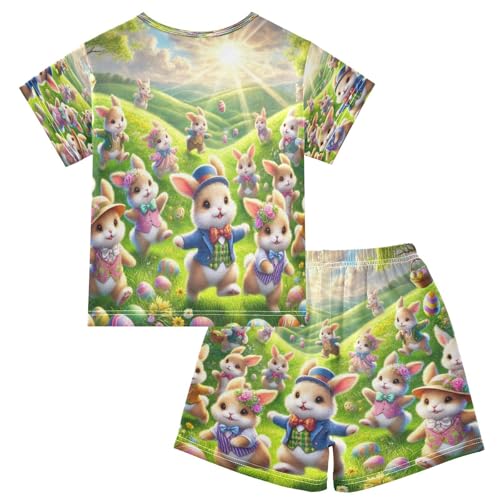 Rabbits Easter Eggs Pajama Set Short Sleeve PJ Set Cotton Summer Pajamas Sleepwear Soft 5Y2