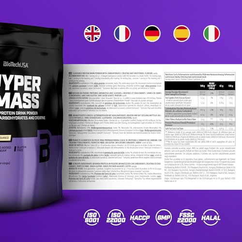 Miniatura 4 de Biotechusa Hyper Mass - Mass Gainer Con Carbohidratos Y Mezcla De Proteínas Creatina Micronizada Sin Gluten, 1 Kg, Vainilla