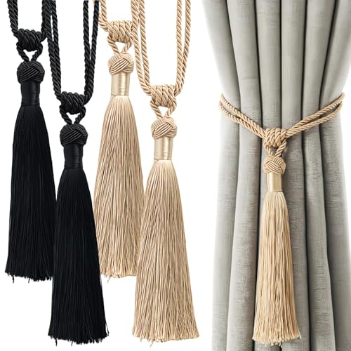 YSJCHEBS 2 Pares De Corbatas De Cortina con Borlas, Corbatas De Cortina Simples Y Modernas, Corbatas De Cortina Tejidas Elegantes, Accesorios para Cortinas, Accesorios para El Hogar