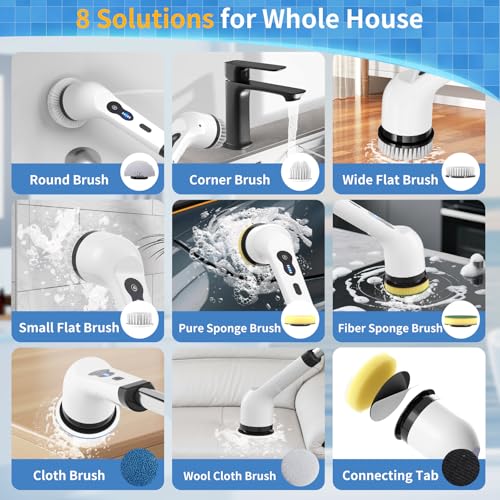 Image of Electric Spin Scrubber, Ultimate Household Cleaning Brush with 90Min Runtime & 8 Heads & 2 Modes- 52in Electric Shower Scrubber Deep Clean for Bathroom Grout, Oven, Shower, Tile & Car, IPX6 Waterproof