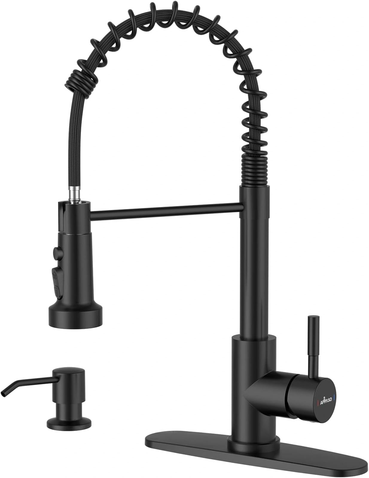 - APPASO Black Kitchen Faucet with Soap Dispenser and Pull Down Sprayer, 3-Mode Nozzle, cUPC-Certified Lead-Free Faucet for Kitchen Sinks, Farmhouse Camper Rv Bar Laundry, Spot-Free Matte Black