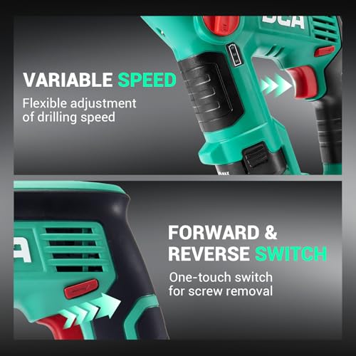 Image of DCA 12V Cordless Drill Set SDS-Plus Hammer Drill, 1J 3-IN-1 Power Drill with Variable Speed, 2*2.0Ah Battery, 0-900 RPM /5600 BPM, with 3 /8 inch Drill Chuck, 4 Drill Bits for Concrete, Brick, Metal, Wood
