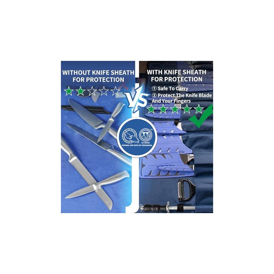 XYJ Knives,Professional Knife Sets for Master Chefs,11-pcs Chef Knife Set with Bag,Meat Cleaver Butcher for Camping