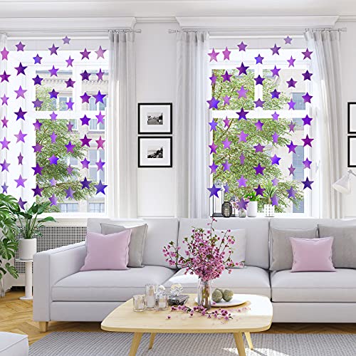 Image of Patelai Glitter Star Garland Banner 2026 Party Decor 130 Feet Star Hanging Streamers Twinkle Backdrop for Classroom Birthday Graduation Wedding Supplies(Holographic Purple)