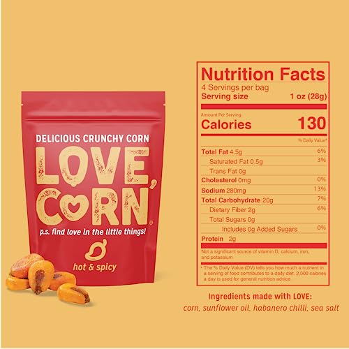 Love Corn Hot & Spicy 1.6Oz X 10 Bags - Delicious Crunchy Corn - Healthy Family Snacks - Gluten Free, Kosher, Non-Gmo - Alternative For Chips, Nuts, Crackers & Pretzels - Perfect For Charcuterie Boards #TOP1