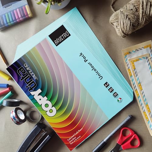 Image of BRUSTRO Copytinta Coloured Craft Paper A4 Size 80 GSM Pastel Blue Shade (Celeste CHIARO), 60 Sheets Pack | Double Side Colored, Ideal for Origami, Scrapbooking, Making Card, DIY Art & Craft.