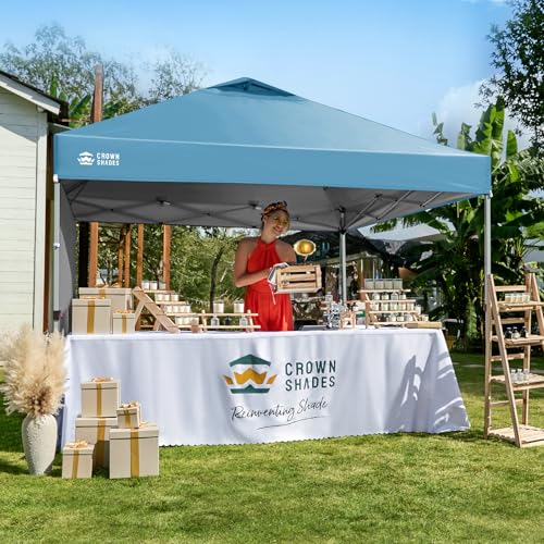 CROWN SHADES 10x10 Pop Up Canopy with 1 Side Wall - Beach Tent with One Push Setup - Outdoor Sun Shade for Events, Parties, Camping - Gazebo with STO-N-Go Cover Bag (Cyan Blue) - Image 3