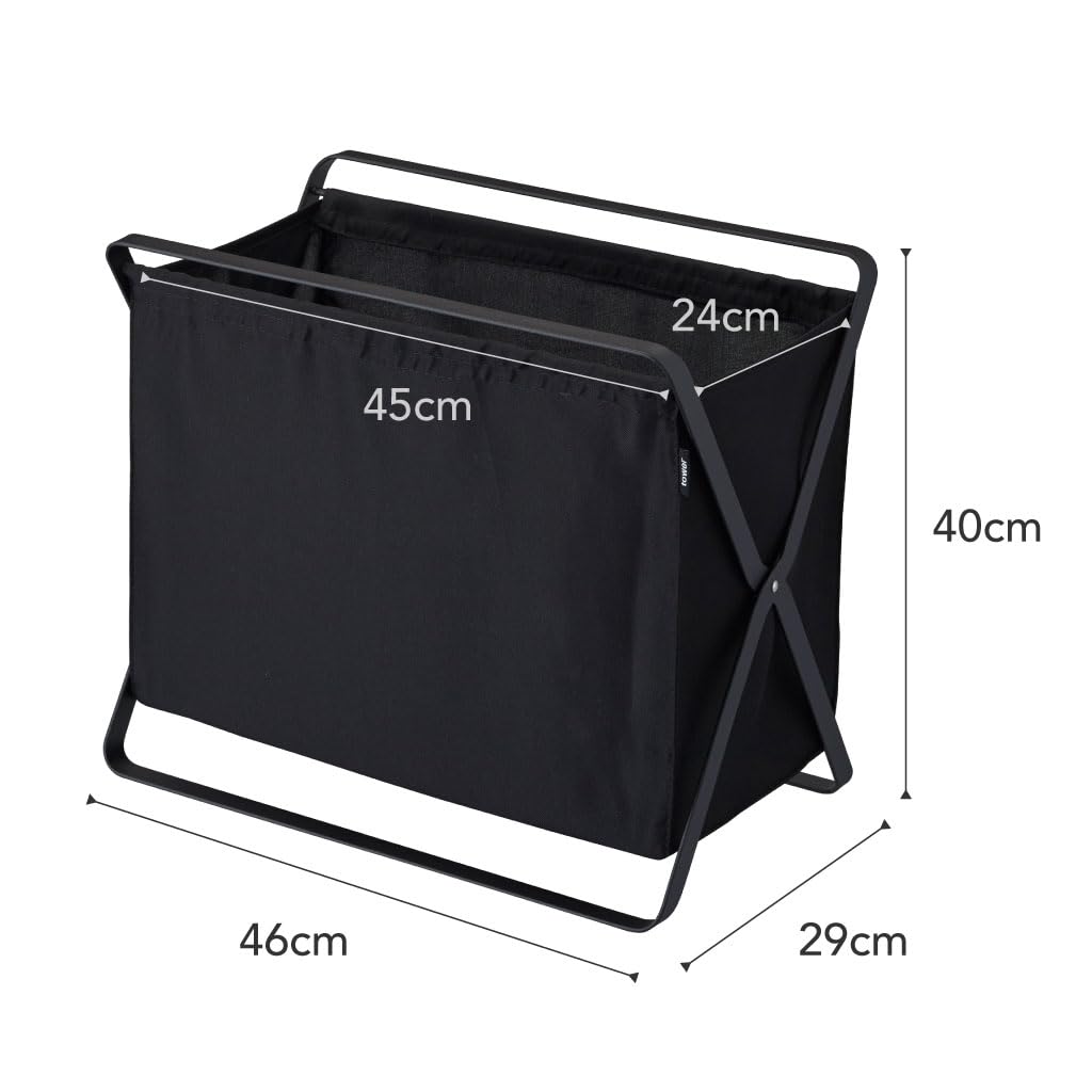 Yamazaki 3545 TOWER Storage Basket, black, Steel/Polyester/Polypropylene, 46 x 29 x 40 cm